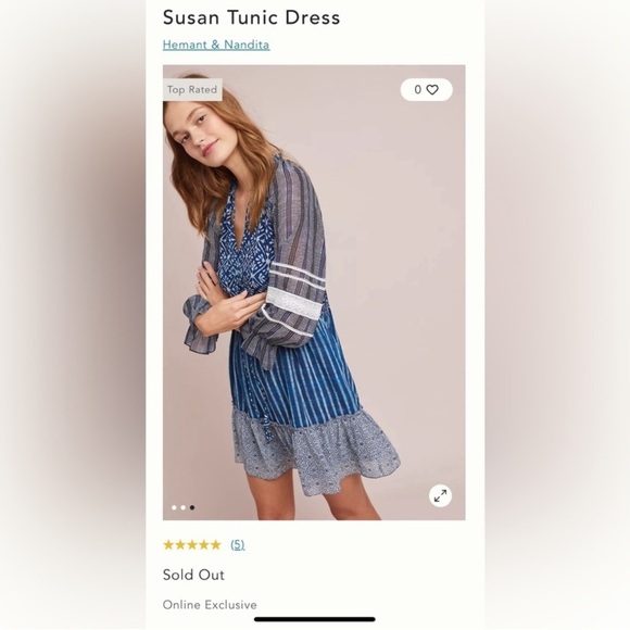 Anthropologie blue white boho Susan Tunic Dress by
Hemant & Nandita Size Small - Picture 11 of 15